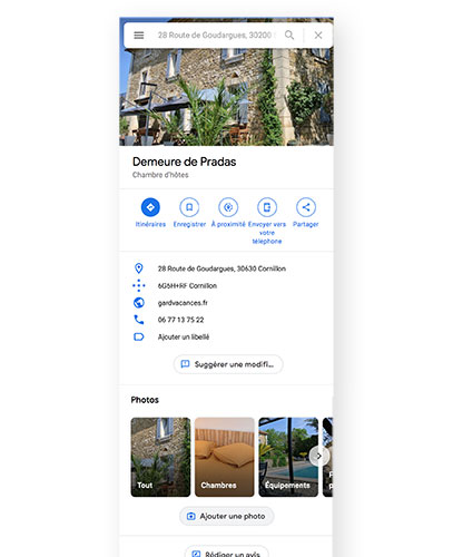 création d'une fiche GoogleMyBuiness associée à la maison d'hôtes